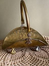 Vintage Brass Baskets/ Set of 2/ Hammered Brass/ Footed, Handled Basket/ India - Etsy