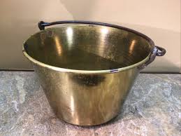 Vintage Hand Made Brass Bucket Iron Handle Copper Rivets Incised Decoration | eBay