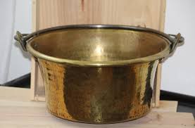 French Gold Copper Cauldron with Forged Iron Handle | Chairish