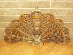 Vintage Brass Fireplace Screen Folding Fan Peacock Ornate ...