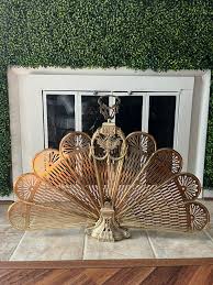 1920s Cameo Victorian Style Brass Peacock Fireplace Folding ...
