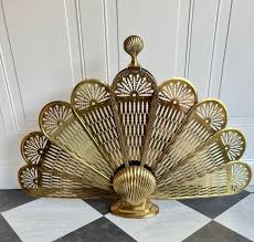 Vintage Seashell Clam Peacock Fireplace Folding Fan Screen