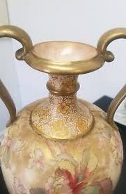 DOULTON BURSLEM Pottery 1886 Hand-Painted Flowers & Gold 15" VASE England | eBay