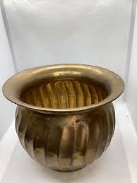 Vintage Solid Brass Planter, Round With Textured Finish. Made In India | eBay