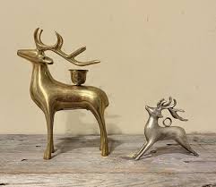 Pottery Barn Brass Reindeer Christmas Ornament & Taper ...
