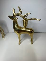 3 Vintage Brass Christmas Reindeer Deer Candle Holder ...