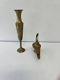 Vintage Solid Brass Decorative Indian Oil Lamp & Vase Set ...