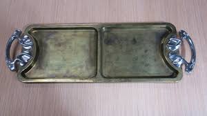 Vintage Brass Serving Tray Silver Pewter Handles Hong Kong ...