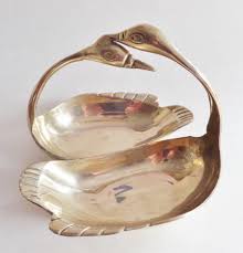 Vintage Gatco Solid Brass Double Swan Bowl Trinket Candy ...