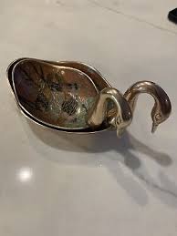 Vintage Brass & Enamel Swan Nesting Ring Trinket Dishes ...