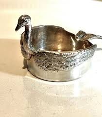 A Portuguese Mergulhao Hand Chased Silver Swan Ash Tray Salt ...