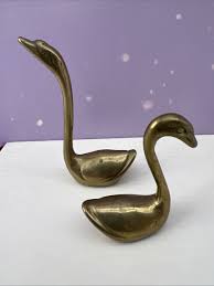 Vintage Set of 2 (Pair) Brass Swans Figurines Mid-Century ...