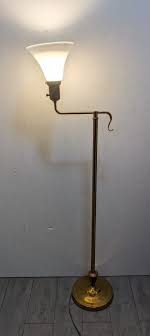 Vintage Brass Arts & Crafts Style Swing Arm Floor Lamp - Milk Glass Tulip Shade | eBay