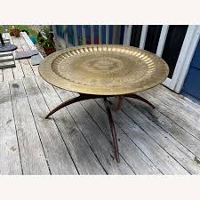 Antique Egyptian Brass Etched MOD Coffee Table - AptDeco