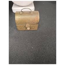 Old Miniature Hinged Doll Trunk Copper Brass Tooled Dome ...