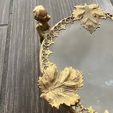 5.25” Vintage Frosted Glass Brass Ormolu Trinket Dish Angel Cherubs Leaves | eBay