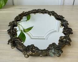 Vintage Tabletop Mirror With a Floral Brass Frame, Hibiscus Decor - Etsy