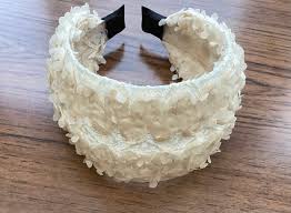 Large Flat Beige Lace Headband, Hair Wear, Wedding ...