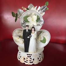 Vintage Wedding Cake Topper Bells Dove Flowers Bride Groom Plastic 50's Floral | eBay