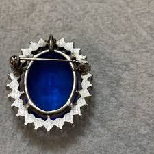Vintage Sky Blue Oval Rhinestone Brooch Pendant | eBay