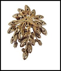 Red Prong Set Rhinestone Swag Cluster Brooch Pin L292. For Sale at Ruby Lane