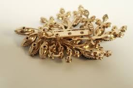 Green & Blue Gemstones Gold Base Flower Plant Pin Lapel Brooch Womens Jewelry 3" | eBay Australia