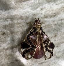 Vintage Beetle Scarab Rhinestone Encrusted Brooch Purple, Gold Colored, Pink | eBay