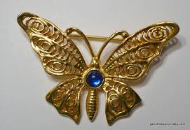 Vintage Butterfly Brooch Gold Tone Metal Blue Jewel Marked AAI Filigree Wings Whimsical Fun Costume Jewelry Panchosporch - Etsy India