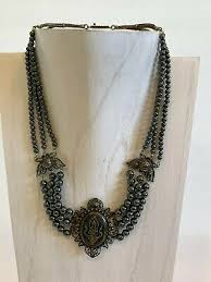 Vintage Triple Strand Hematite Beads Necklace w Sterling ...