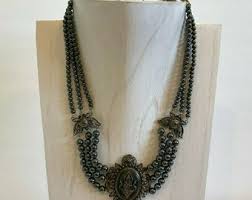 Vintage Triple Strand Hematite Beads Necklace With Sterling ...