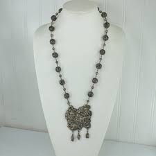 Silver Foo Dog Long Necklace Open Work Bead Intricate Chain ...