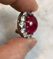 Vintage High End Cabochon Ruby Glass Rhinestone Clip On Post Earrings | eBay