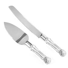 Silver Cake Knife and Server Set, Cutting Set of 2 with Faux ...