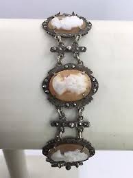 EXQUISITE SHELL CAMEOS STERLING - MARCASITES - FANCY BRACELET (S826) | eBay