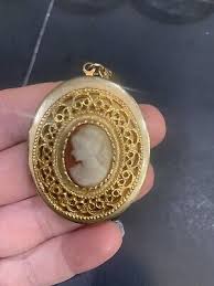 Vintage Gold Tone Cameo Locket Pendent | eBay