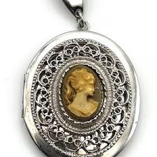 Antique Brass Book Locket Pendant Set With Victorian Lady Cameo - Turquoise Base Creamy Yellow Face - - Etsy