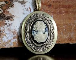 SALE! Large Brass Floral Blue Butterfly Cameo Locket - Etsy