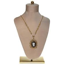 West Germany Black and White Cameo Pendant Necklace ...