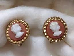 Vintage Cameo Earrings Gold Tone Set In Red | eBay