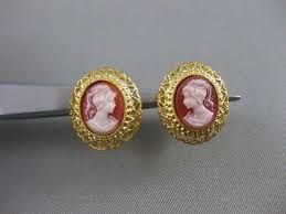 ANTIQUE 14K YELLOW GOLD LADY SHELL CAMEO FILIGREE OMEGA CLIP ...