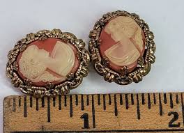 VTG Antique Cameo Gold Tone Filigree Clip On Earrings W ...