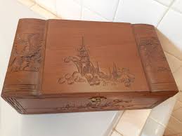 Vintage Chinese Wood Hand Carved Jewelry Box 4.6" tall x ...