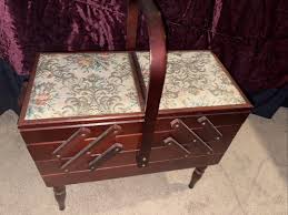 Antique Accordion Style Wood Sewing Box Cabinet with needle ...