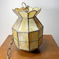 Vintage Hanging Swag Lamp Light Slag Stained Glass MCM 1970s ...