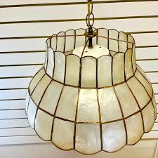 1970s Vintage Coastal Boho Chic Capiz Shell Shade Pendant ...