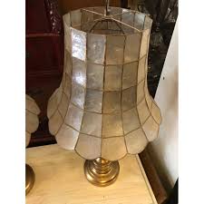 Vintage 1970s Brass Lamps w/ Mother of Pearl Shades - AptDeco