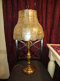 MID CENTURY BRASS LAMP CAPIZ SHELL SHADE Made From White Pearl Shell | eBay