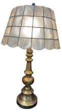 Sold at Auction: Vintage Capiz Shell Shade on Brass Table Lamp