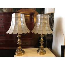 Vintage 1970s Brass Lamps w/ Mother of Pearl Shades - AptDeco