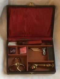 Antique rectangular leather-on-wood travelling sealing wax ...